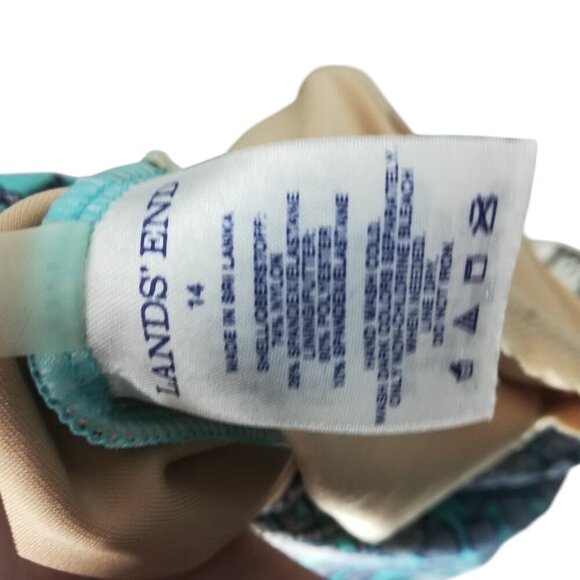 Lands End One Piece Floral Geometric Slimming Tank Swimsuit Size 14 Stretch Blue - Picture 9 of 9